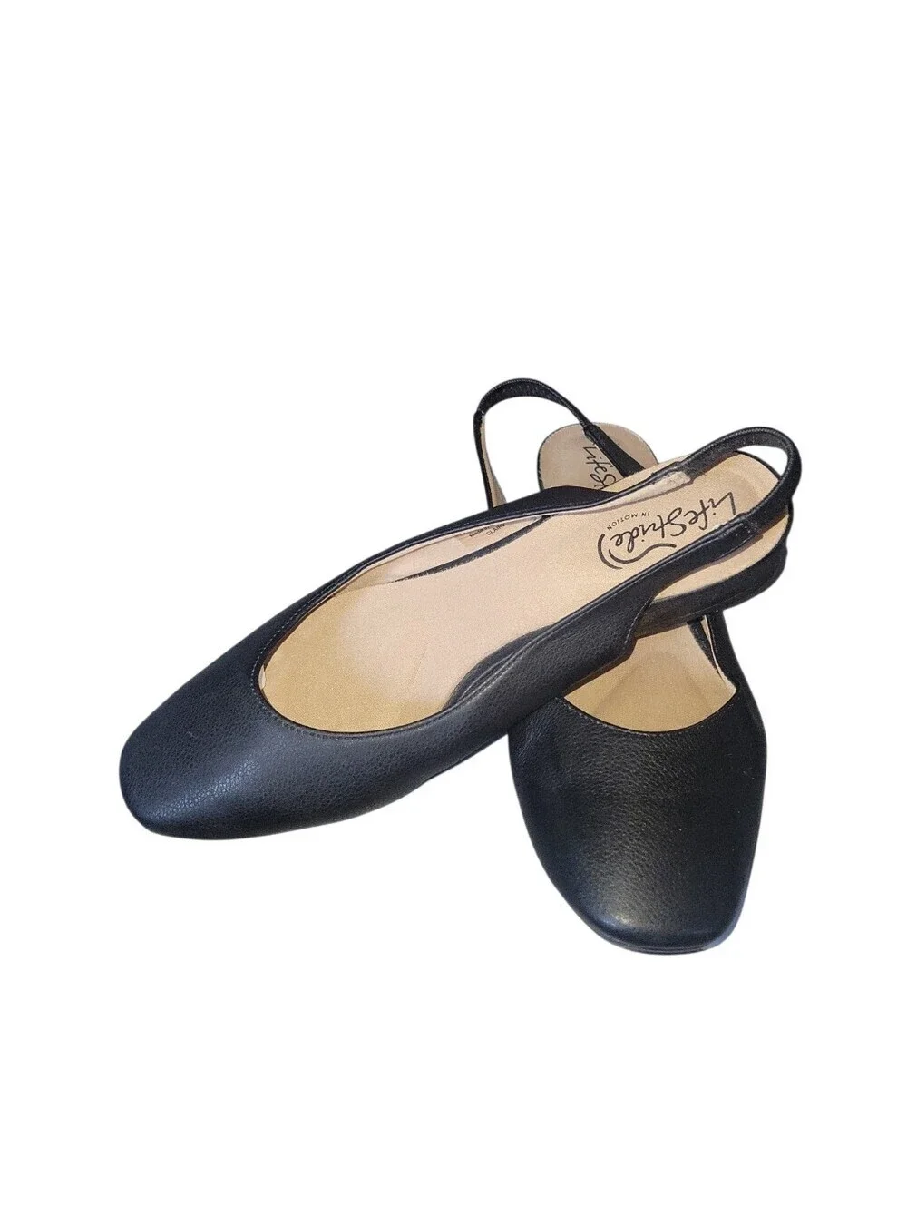 Life Stride Women's Claire Square Toe Black Slingback  Flats Sz 9W